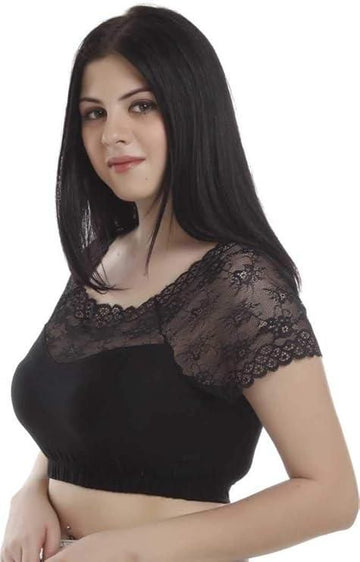 Women's Spandex Short Sleeve Readymade Blouse (Black)